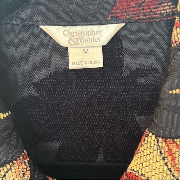 CHRISTOPHER & BANKS Women’s Sz M Tan Floral Tapestry Type Fabric Full Zip EUC - Picture 5 of 9